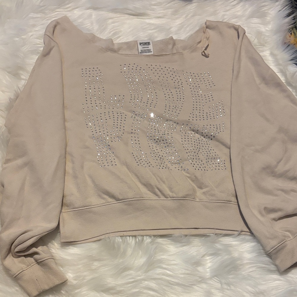 PINK Victoria's Secret Beige Sweatshirt with Rhinestones